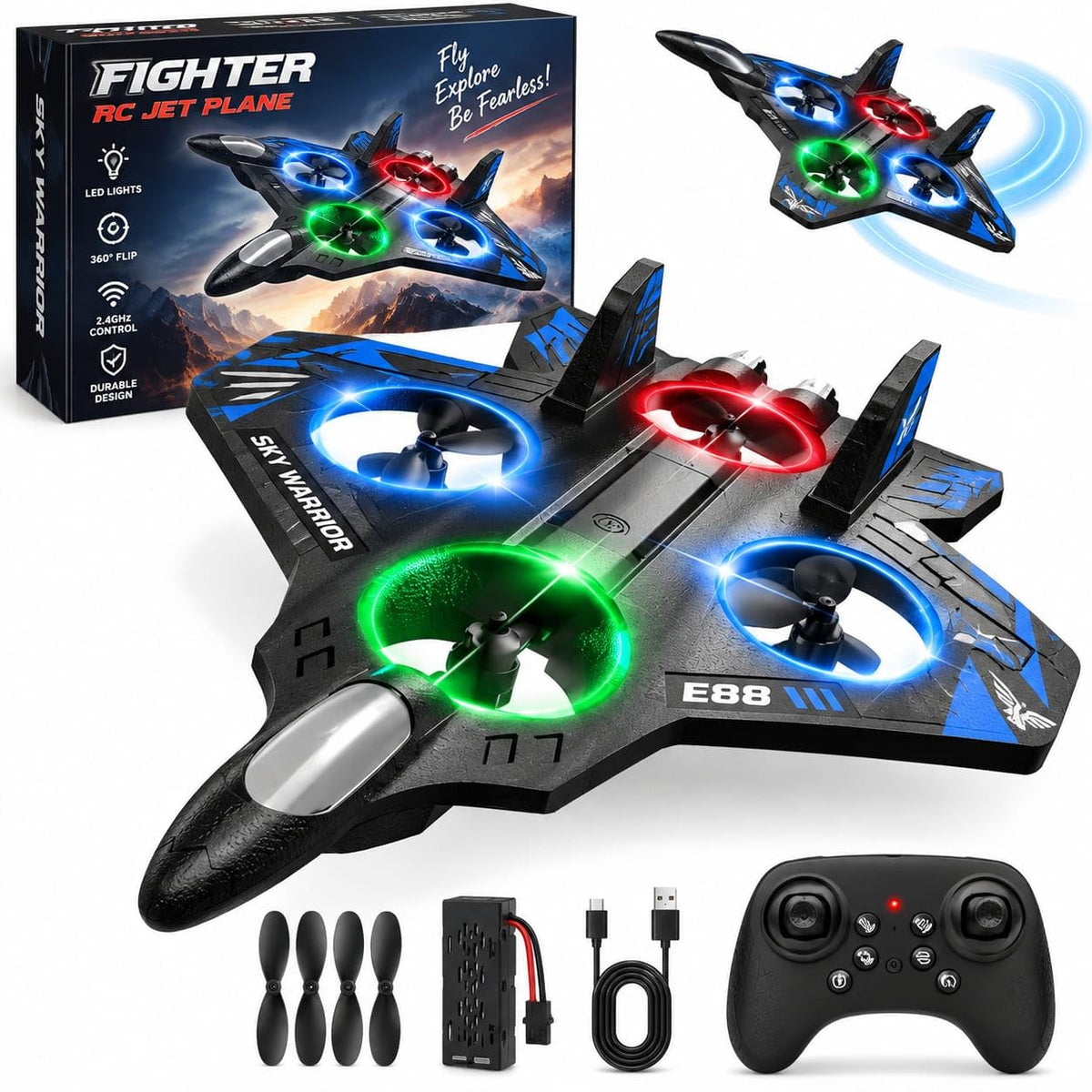X36 Remote Control Aeroplane Fighter Jet 360° Flip with Light ( RED, BLUE )