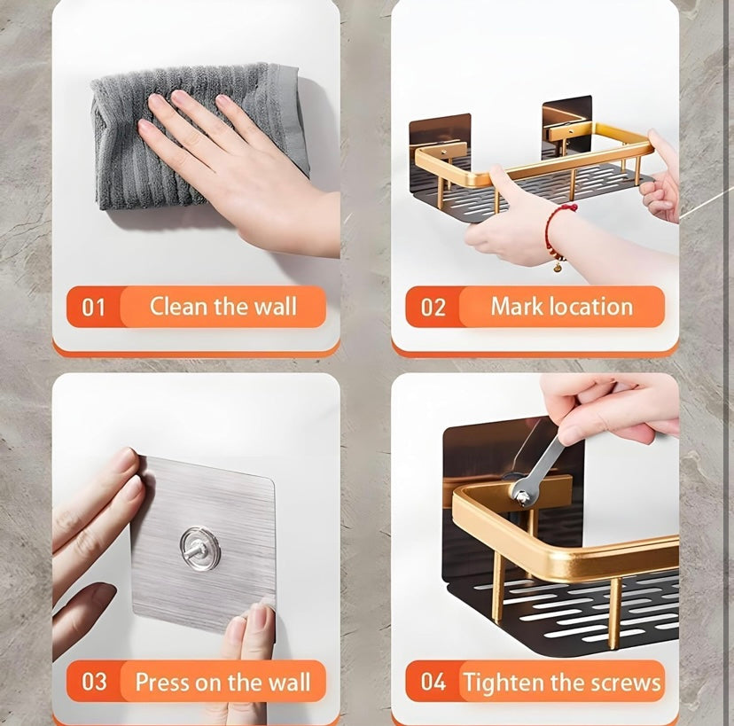 Self-Adhesive Bathroom Shelf, Rack for Bathroom & Kitchen, Wall Mounted Bathroom Organizer Shelf, Space Saving Bathroom Organizer, Punch Free Wall Shelve