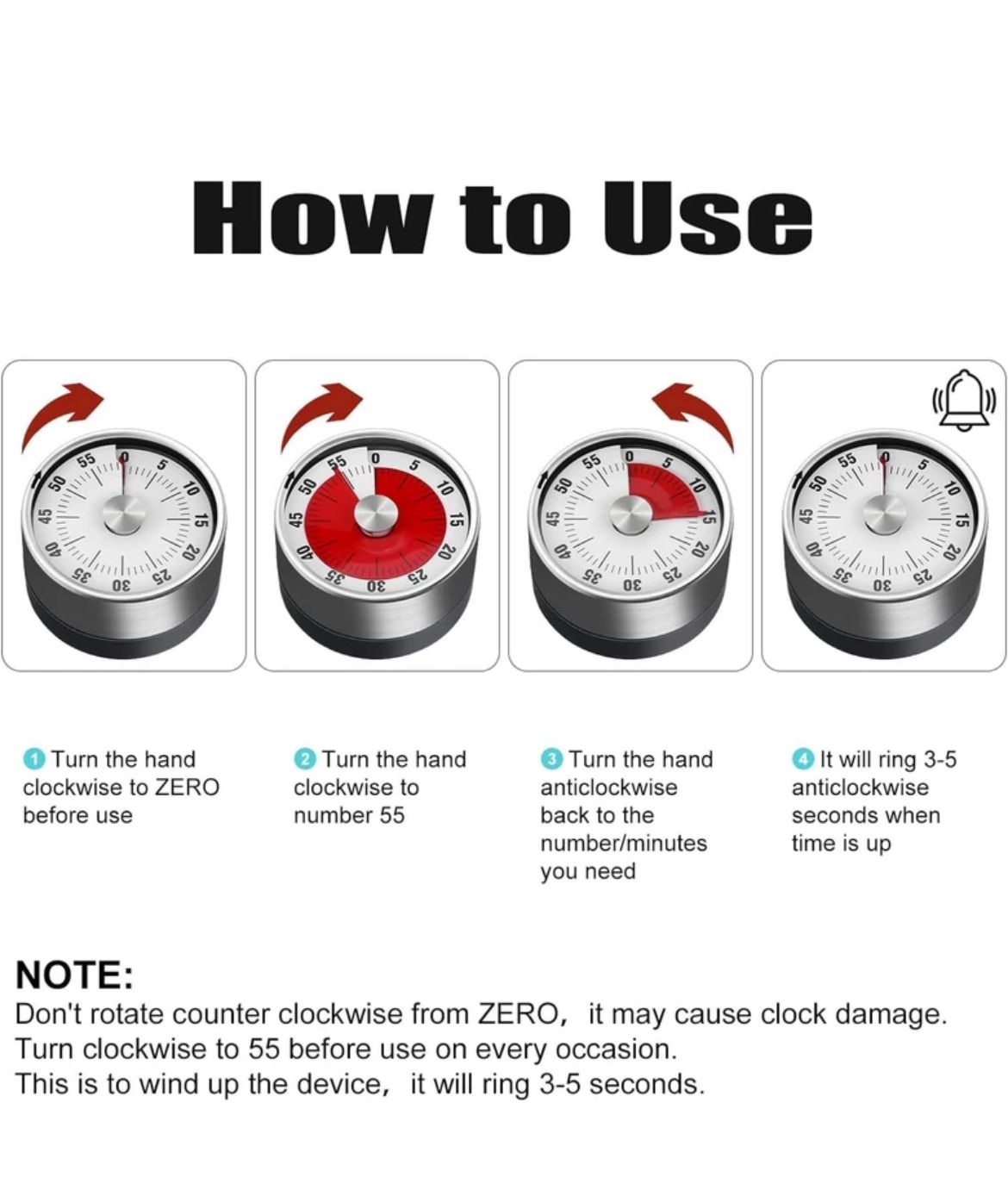 Visual Kitchen Timer for Cooking and Kids with Loud Alarm, Chef Clock, Stainless Steel, Countdown